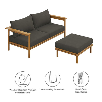 Wren Teak Wood Outdoor Sofa and Ottoman Set