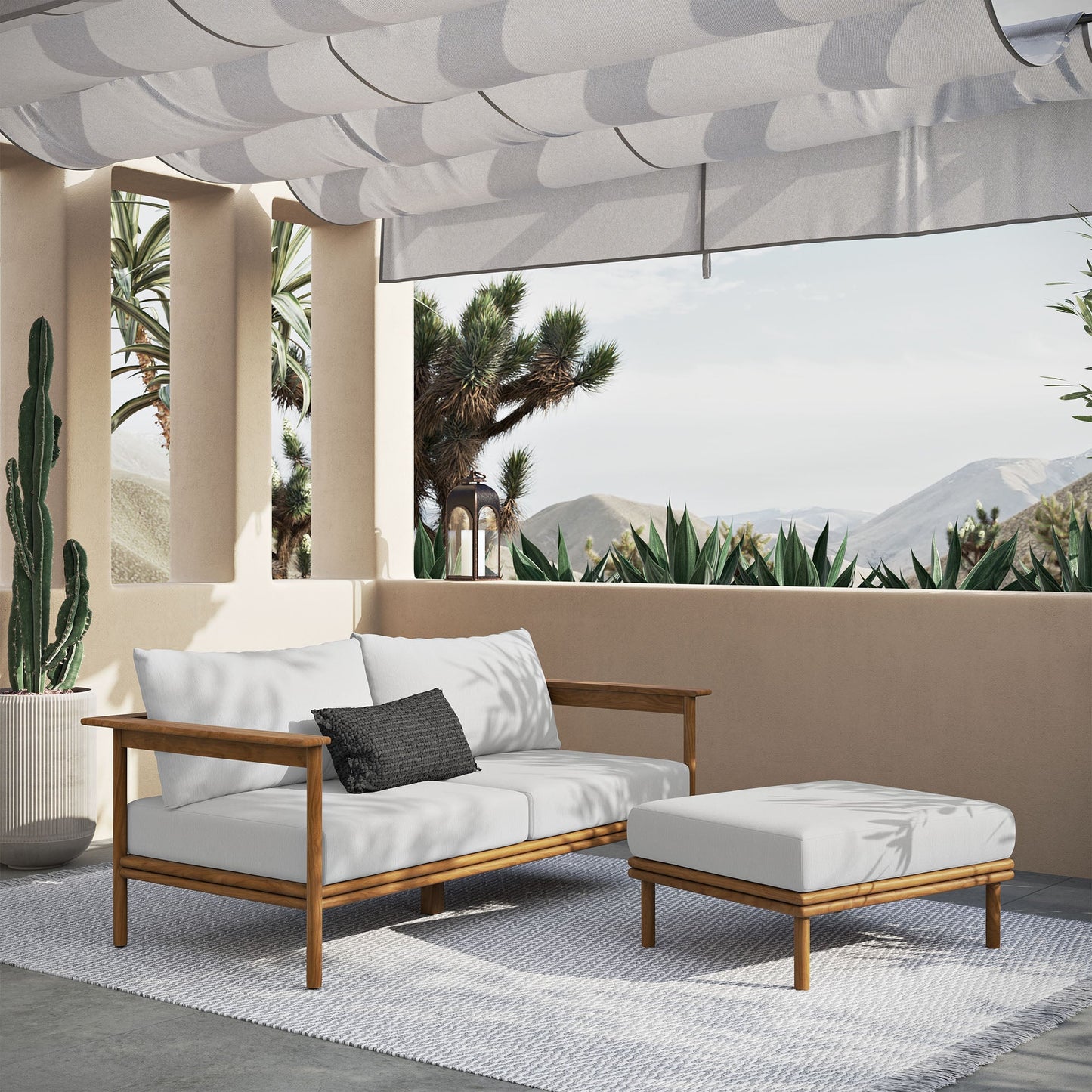 Wren Teak Wood Outdoor Sofa and Ottoman Set