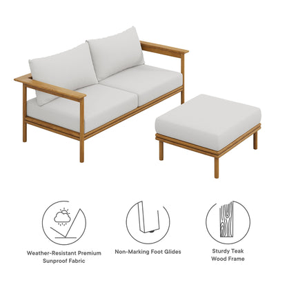 Wren Teak Wood Outdoor Sofa and Ottoman Set