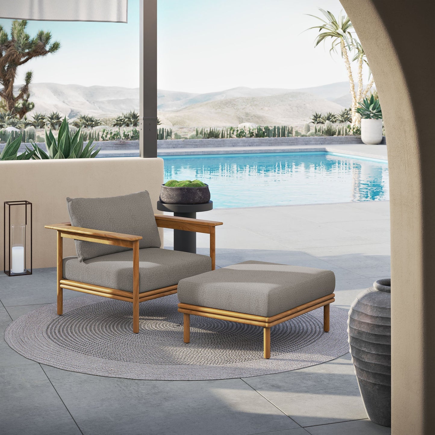 Wren Outdoor Teak Armchair and Ottoman Set