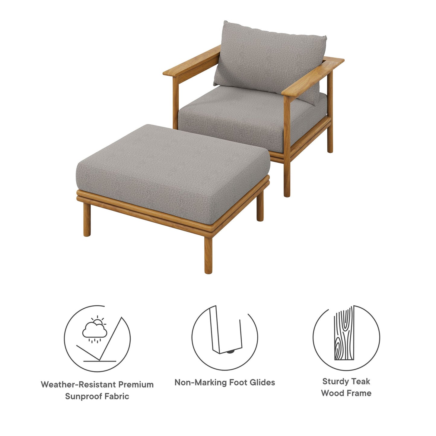 Wren Outdoor Teak Armchair and Ottoman Set