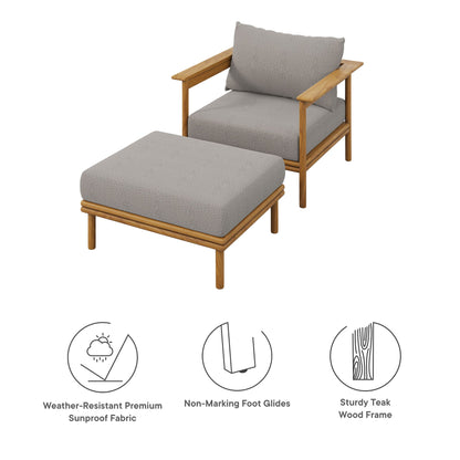Wren Outdoor Teak Armchair and Ottoman Set