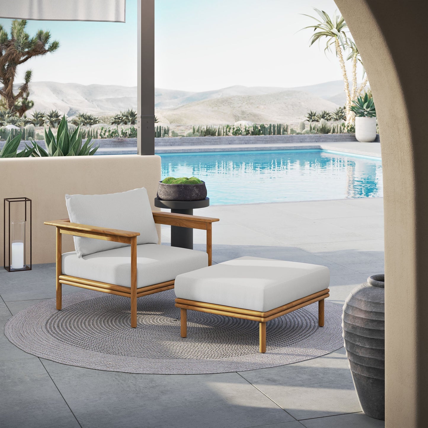 Wren Outdoor Teak Armchair and Ottoman Set