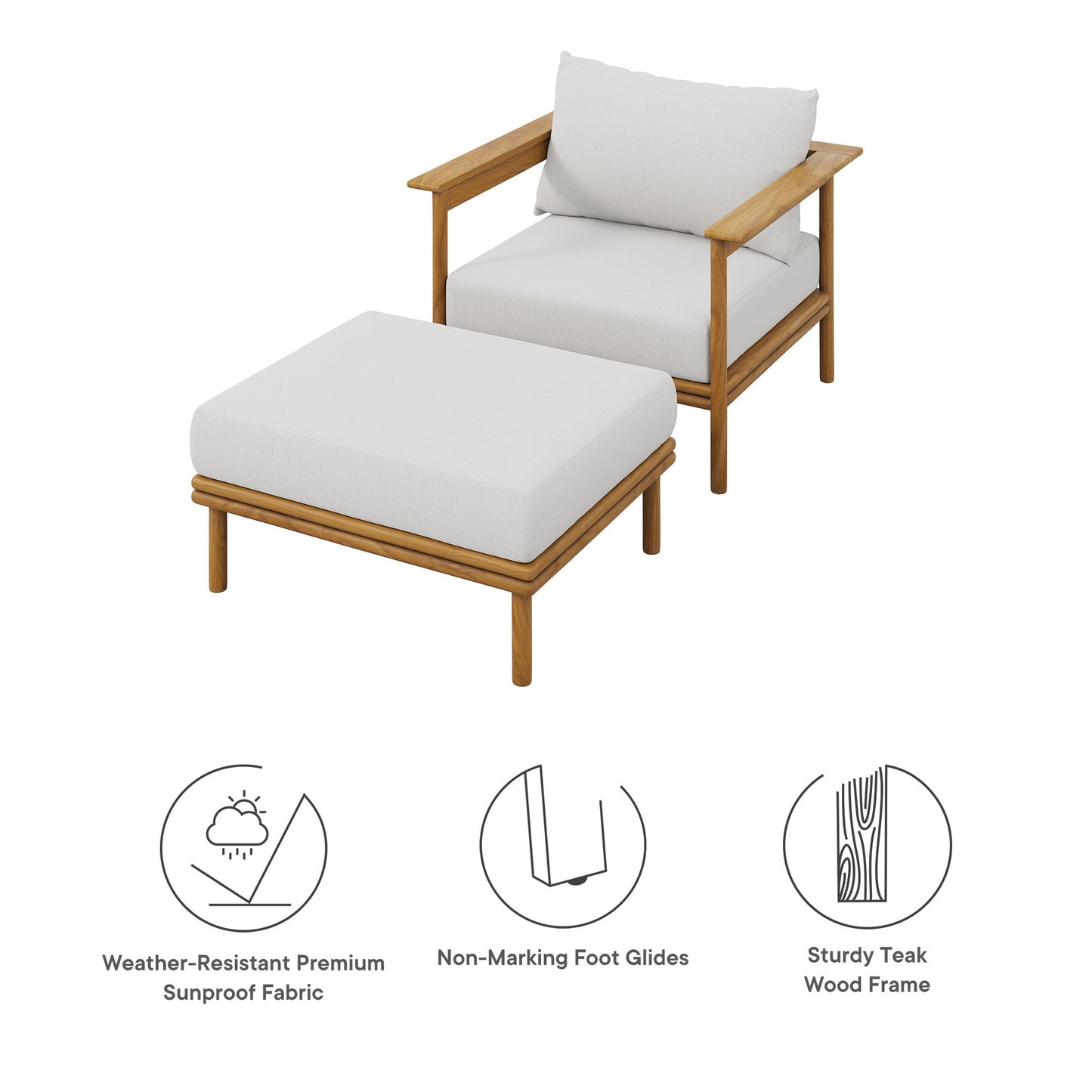Wren Outdoor Teak Armchair and Ottoman Set