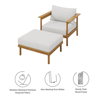 Wren Outdoor Teak Armchair and Ottoman Set