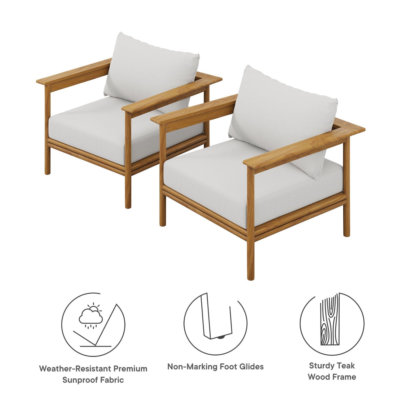 Modway Wren Outdoor Teak Armchair Set of Two