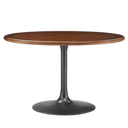 Lippa Round Pedestal Solid Wood Dining Table with brown finish and black base on Tampa Home & Garden Store