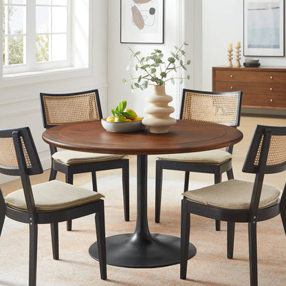Lippa Round Pedestal Solid Wood Dining Table by Modway with dark base and caned chairs on Tampa Home & Garden Store
