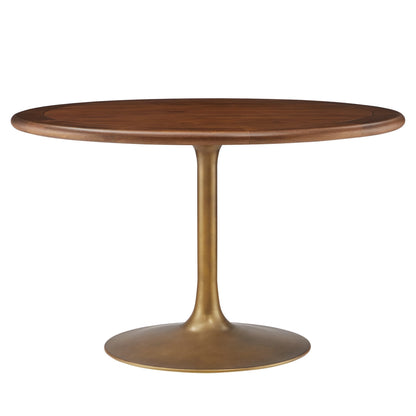 Lippa round pedestal solid wood dining table by Modway with warm brown finish and gold base on Tampa Home & Garden Store
