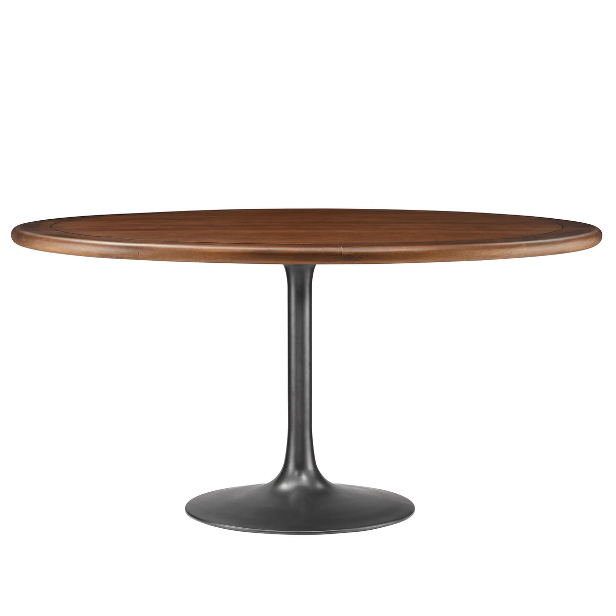 Lippa Round Pedestal Solid Wood Dining Table by Modway walnut finish and black pedestal on Tampa Home & Garden Store
