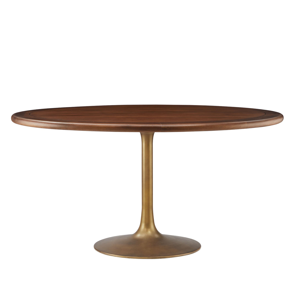 Lippa Round Pedestal Solid Wood Dining Table by Modway, brown wood top with brass pedestal base on Tampa Home & Garden Store
