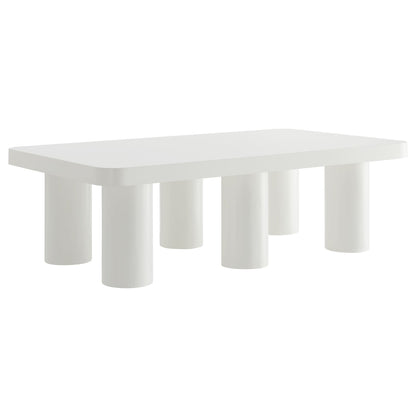 Cleo 54-Inch rectangular white coffee table by Modway with chunky cylindrical legs on Tampa Home & Garden Store
