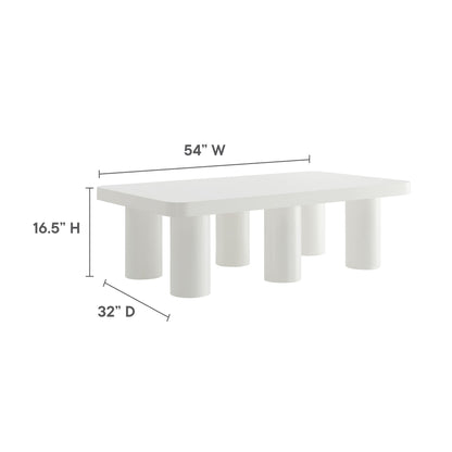 White Cleo 54-inch rectangular coffee table with thick cylindrical legs 54W x 32D x 16.5H on Tampa Home & Garden Store