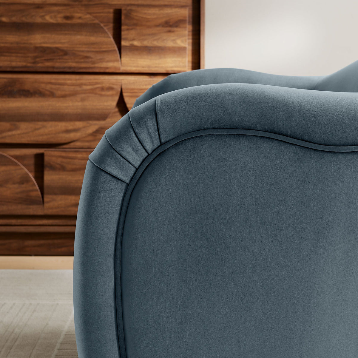Compose Performance Velvet Accent Chair blue velvet upholstery with curved arms on Tampa Home & Garden Store