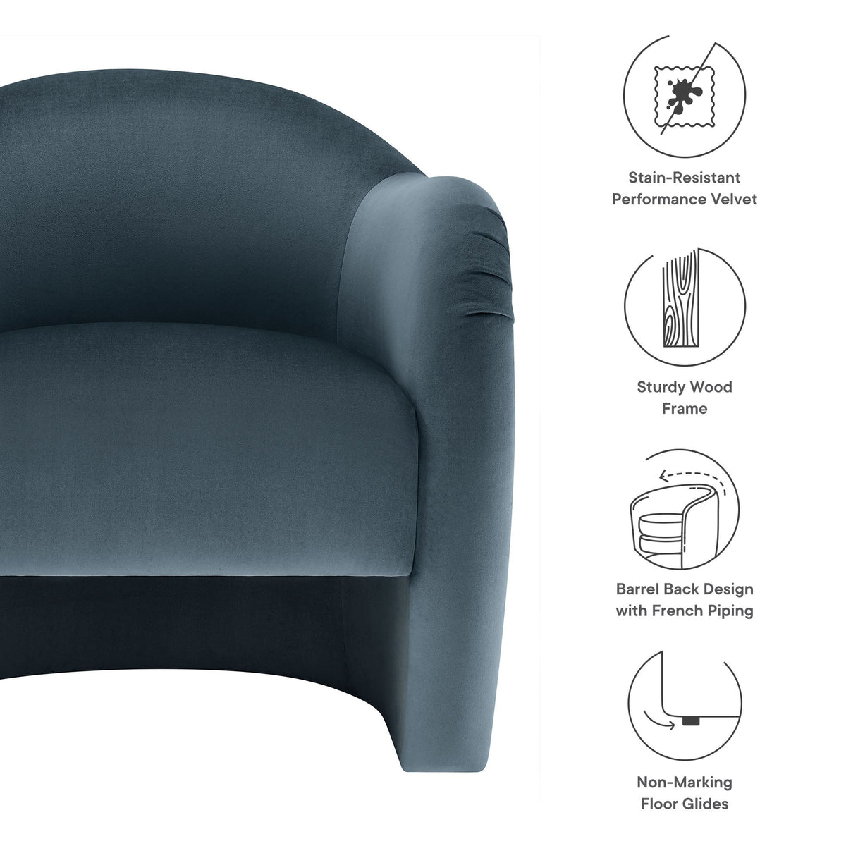 Compose Performance Velvet Accent Chair by Modway in deep blue velvet with rounded arms on Tampa Home & Garden Store