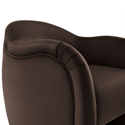 Performance velvet accent chair in rich brown with curved back and arms on Tampa Home & Garden Store
