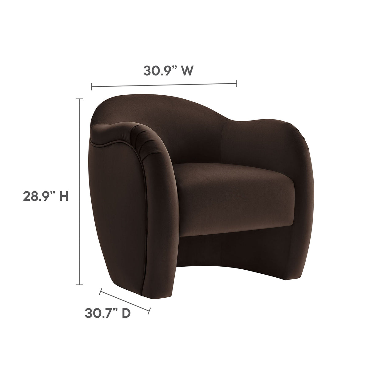 Compose Performance Velvet Accent Chair brown velvet with curved arms on Tampa Home & Garden Store