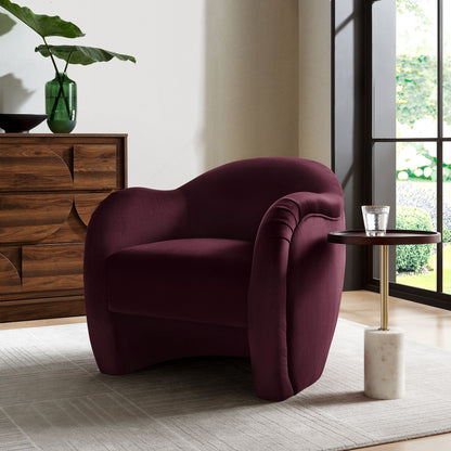 Compose Performance Velvet Accent Chair burgundy velvet with rounded arms in modern living room on Tampa Home & Garden Store