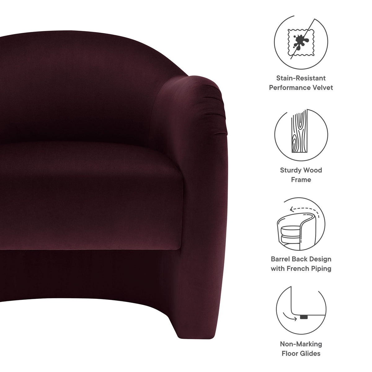 Compose Performance Velvet Accent Chair burgundy velvet upholstered armchair by HouseOfZazla on Tampa Home & Garden Store
