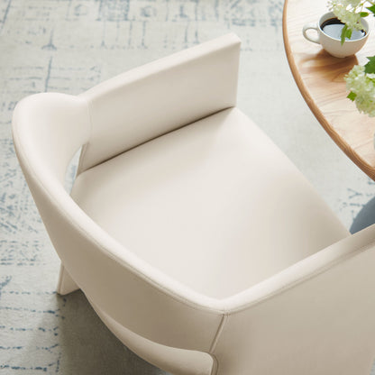 Talia Performance Velvet Dining Armchair cream upholstery by Modway beside wood table on Tampa Home & Garden Store