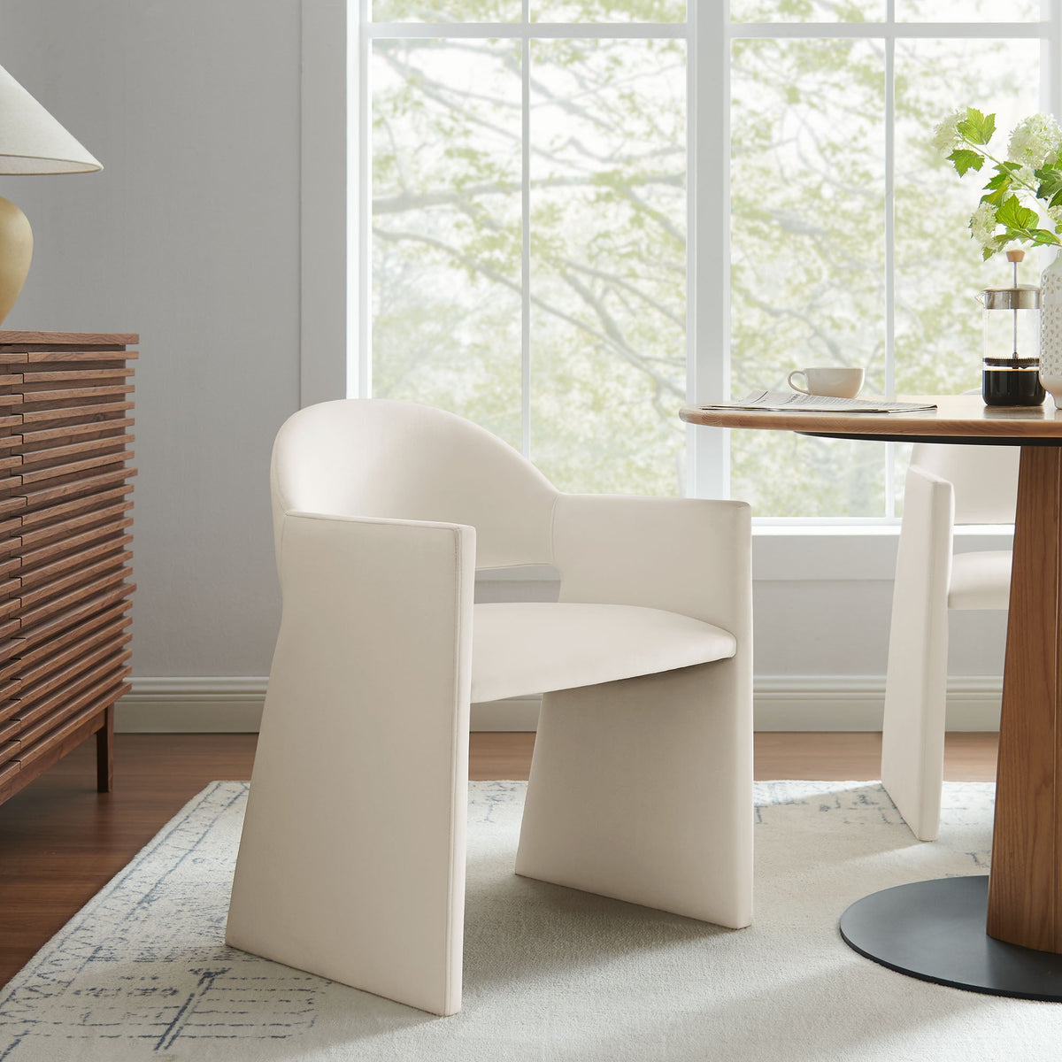 Talia Performance Velvet Dining Armchairs by Modway, pair in cream upholstery on Tampa Home & Garden Store