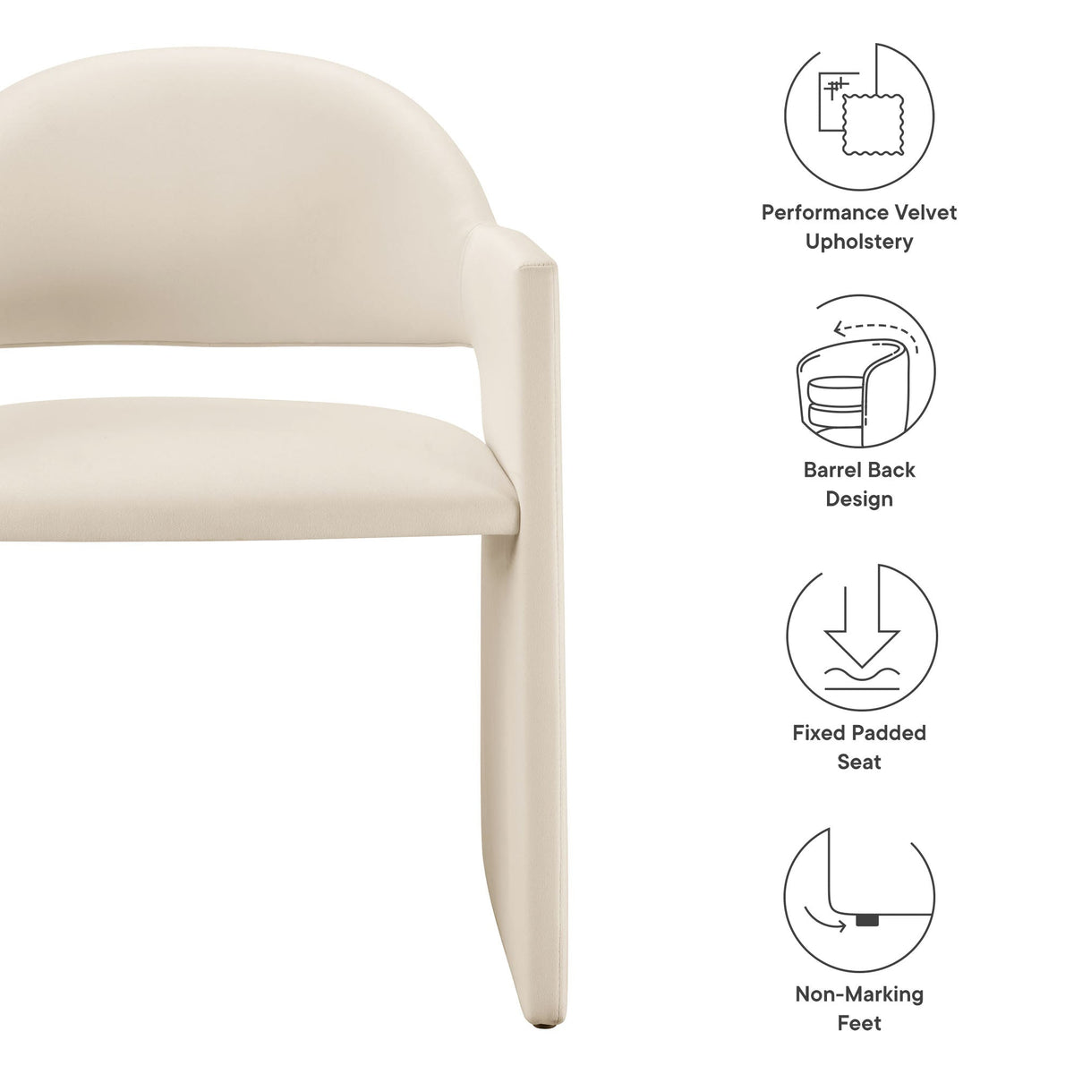 Talia Velvet Dining Armchair cream velvet upholstery with curved back and armrests on Tampa Home & Garden Store