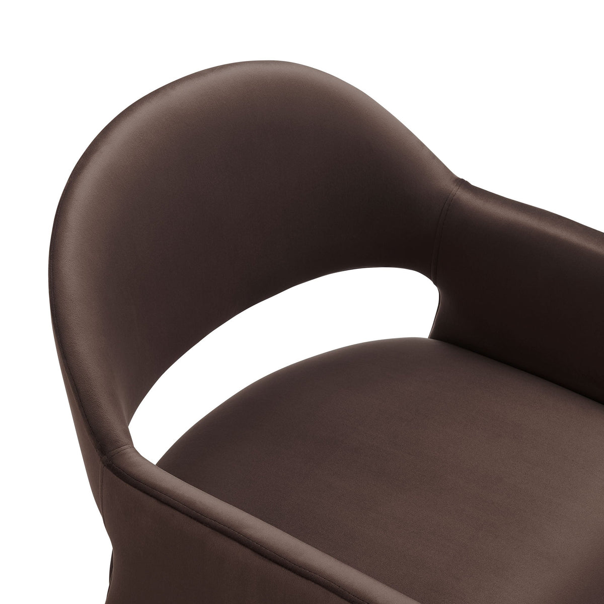 Talia Performance Velvet Dining Armchair with brown upholstery and curved backrest on Tampa Home & Garden Store