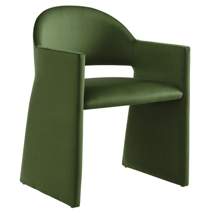 Talia Performance Velvet Dining Armchair by Modway, green velvet, curved back, square arms on Tampa Home & Garden Store