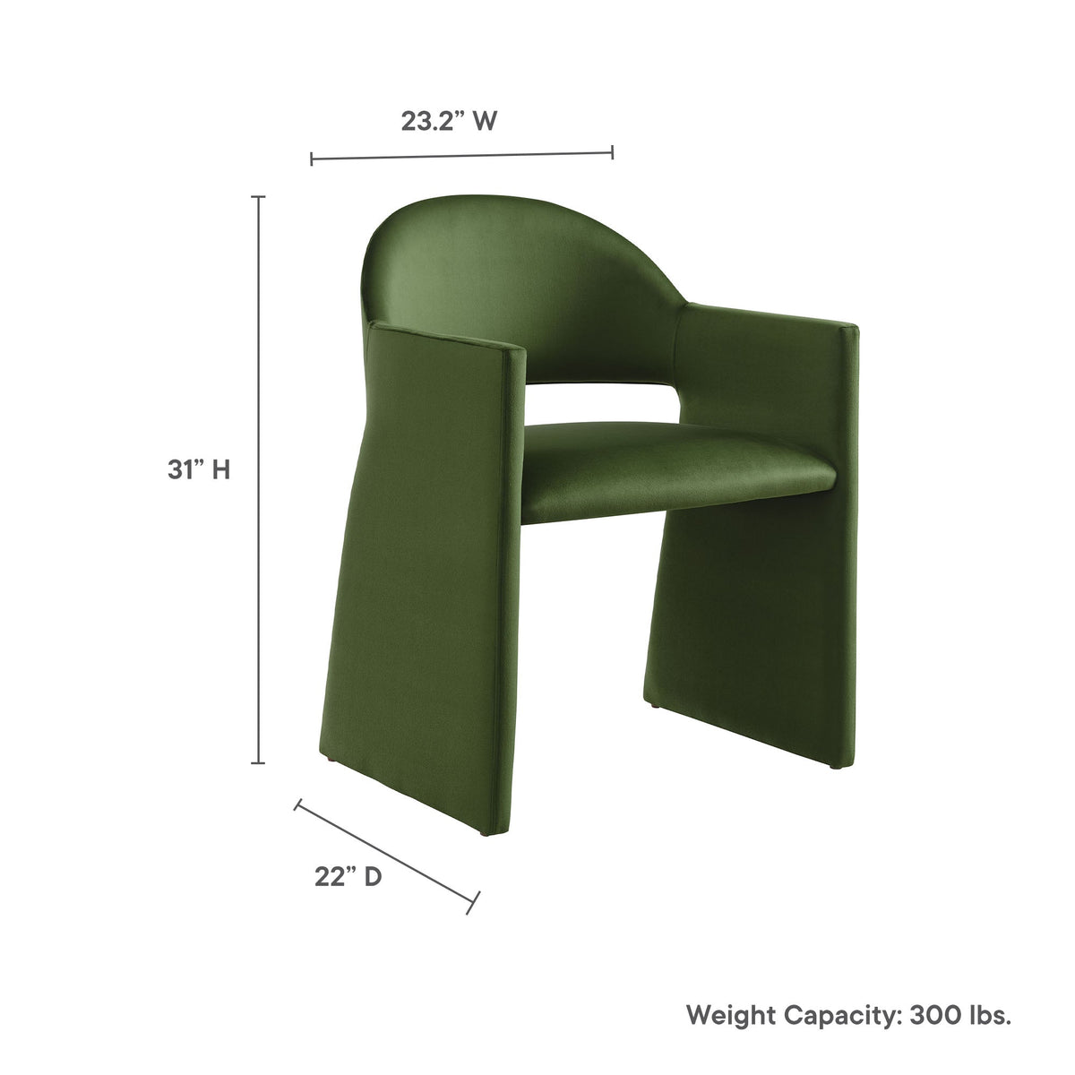 Talia Performance Velvet Dining Armchair by Modway in green velvet upholstery, on Tampa Home & Garden Store