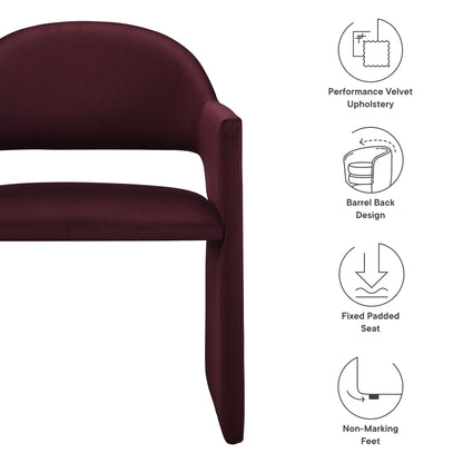 Talia Performance Velvet Dining Armchair burgundy velvet upholstery with barrel-back design on Tampa Home & Garden Store
