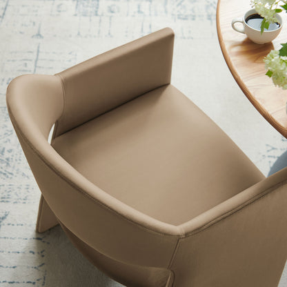 Talia Performance Velvet Dining Armchair in tan velvet with curved arms by HouseOfZazla on Tampa Home & Garden Store
