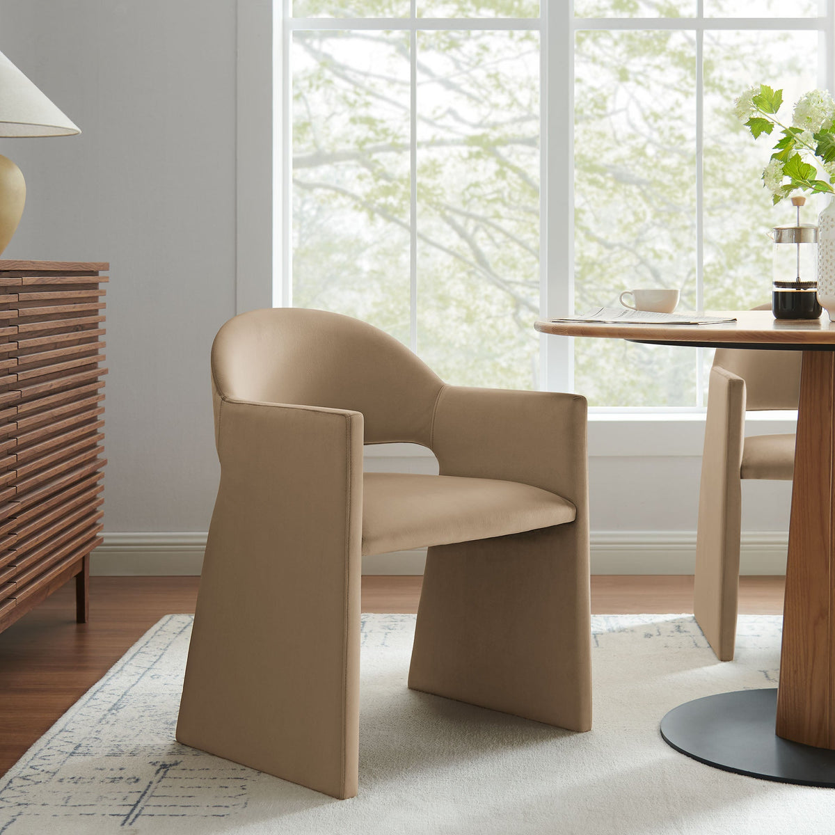 Talia Performance Velvet Dining Armchairs by Modway, beige velvet, set of 2 on Tampa Home & Garden Store