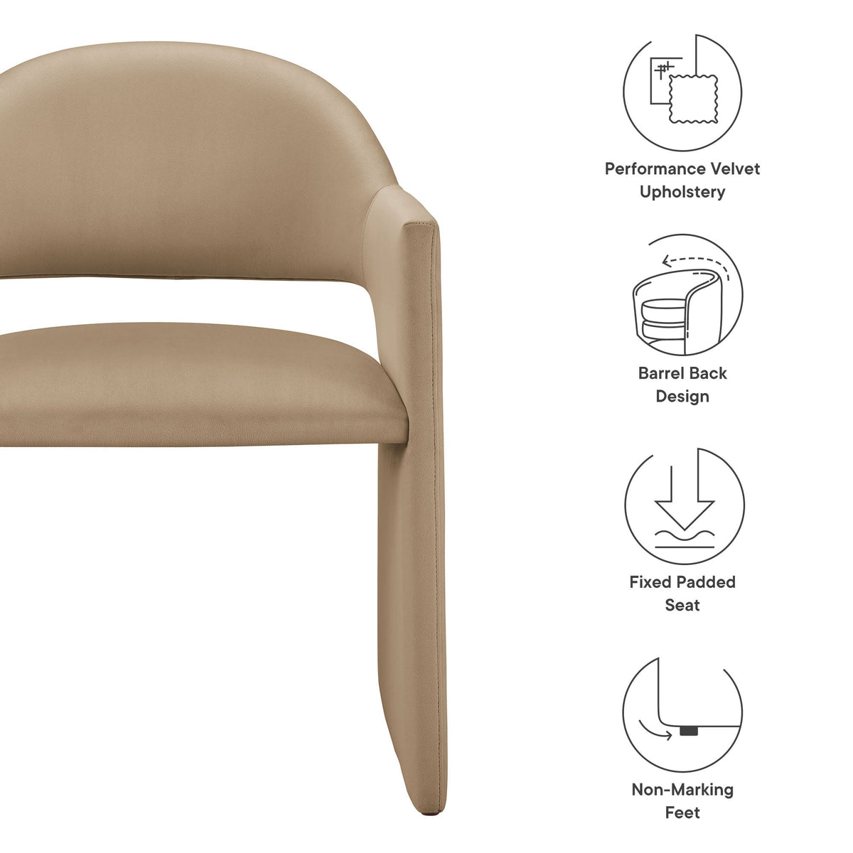 Talia Performance Velvet Dining Armchair by Modway in tan velvet upholstery on Tampa Home & Garden Store
