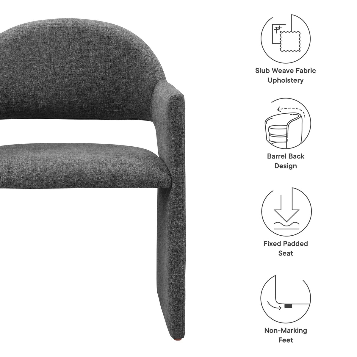 Talia Upholstered Fabric Dining Armchair dark charcoal slub weave upholstery by Modway on Tampa Home & Garden Store