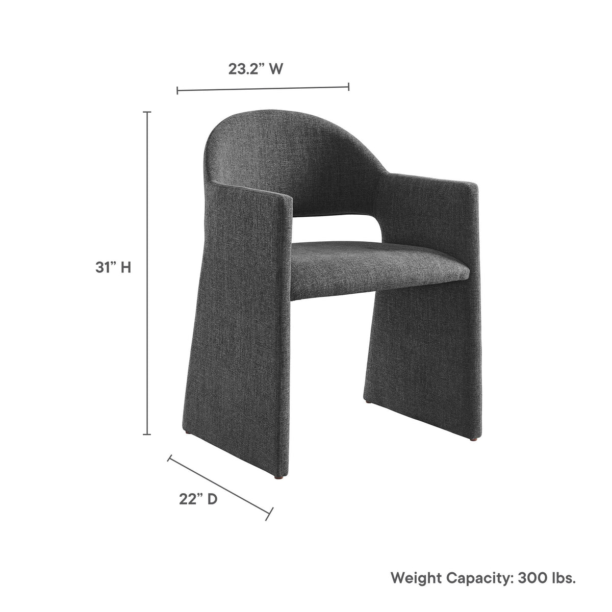 Talia Upholstered Fabric Dining Armchair in dark gray with curved back and arms on Tampa Home & Garden Store