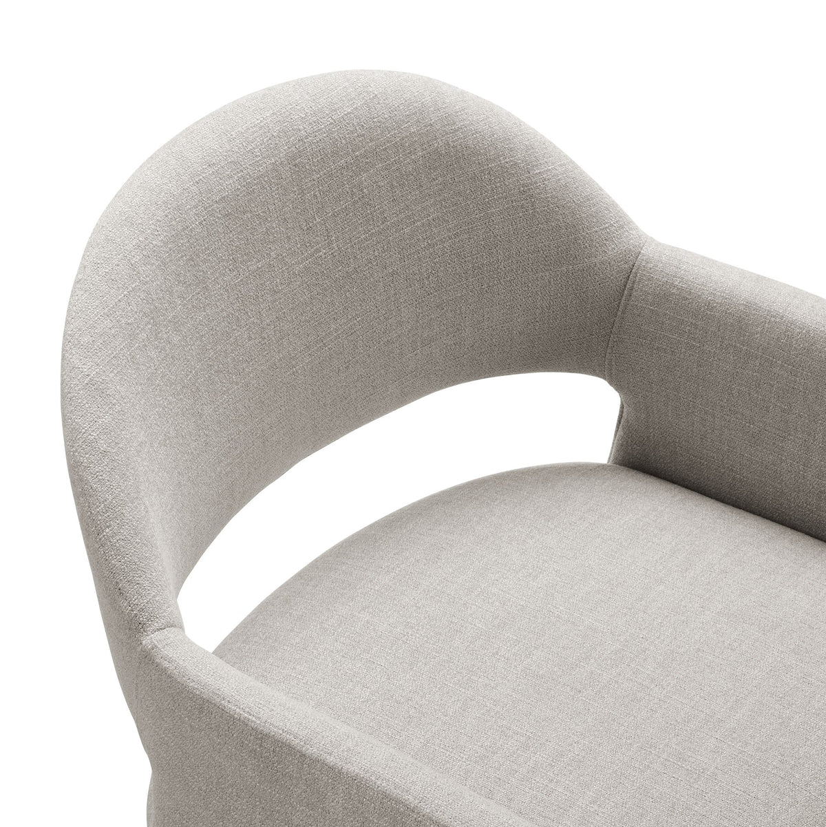 Talia upholstered fabric dining armchair gray textured weave curved armrest close-up on Tampa Home & Garden Store