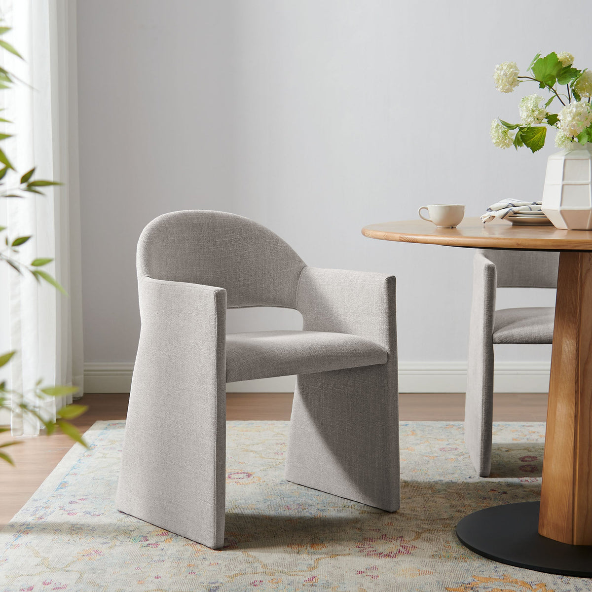 Talia Upholstered Fabric Dining Armchair pair in soft gray upholstery by Modway on Tampa Home & Garden Store