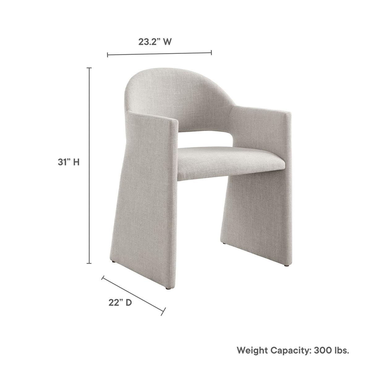 Talia Upholstered Fabric Dining Armchair light gray fabric curved back and arms on Tampa Home & Garden Store