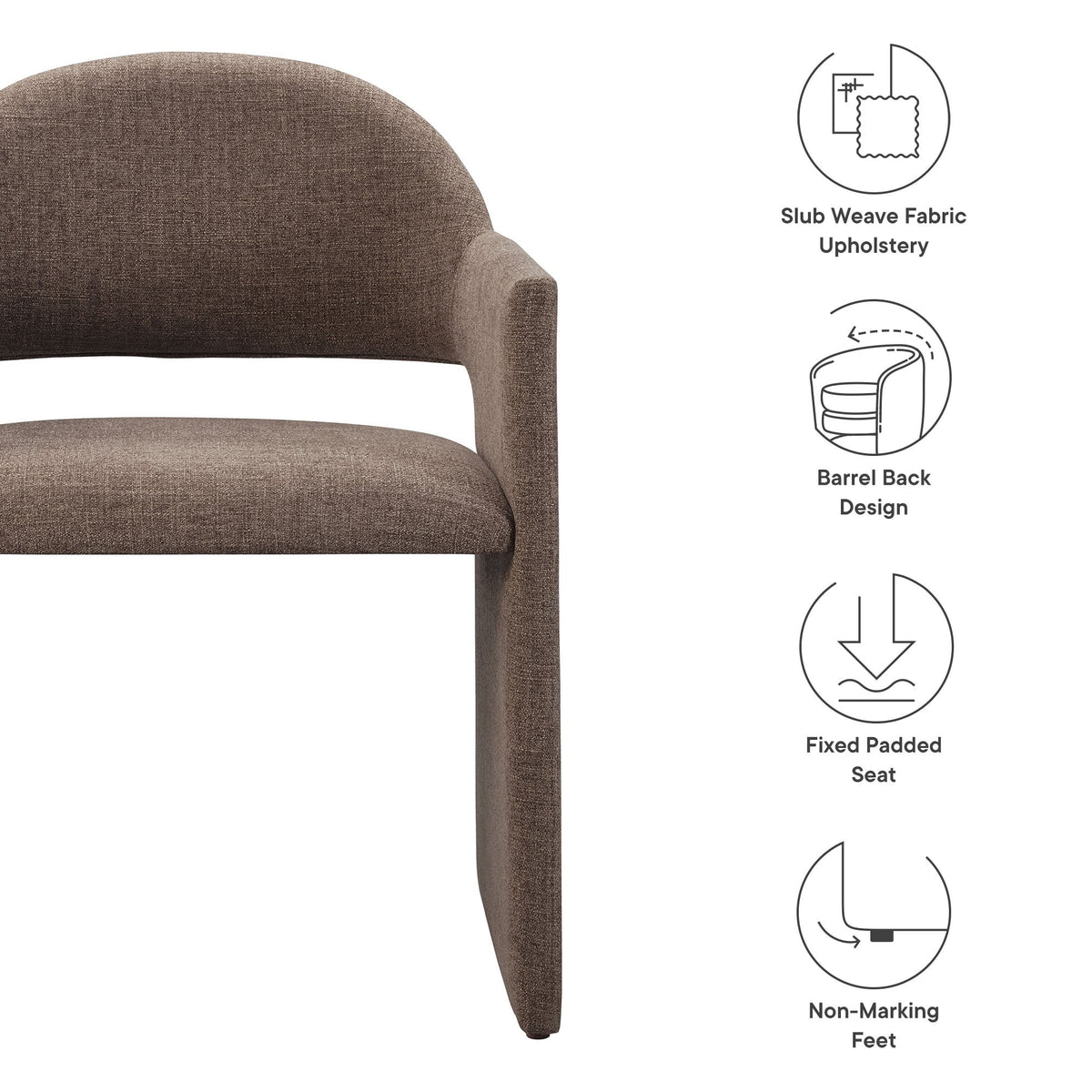 Talia Upholstered Fabric Dining Armchair brown fabric, barrel back padded seat HouseOfZazla on Tampa Home & Garden Store