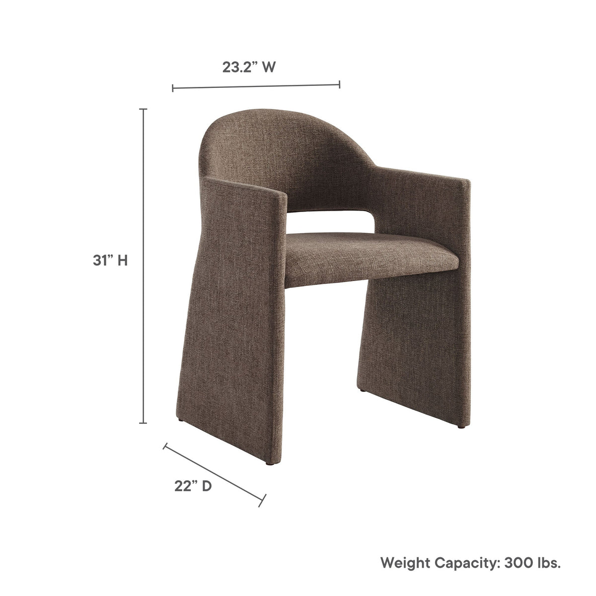 Talia Upholstered Fabric Dining Armchair brown fabric with curved back and armrests on Tampa Home & Garden Store