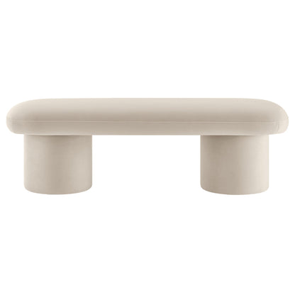 Orla Performance Velvet Bench by Modway, beige velvet upholstery with chunky cylindrical legs on Tampa Home & Garden Store