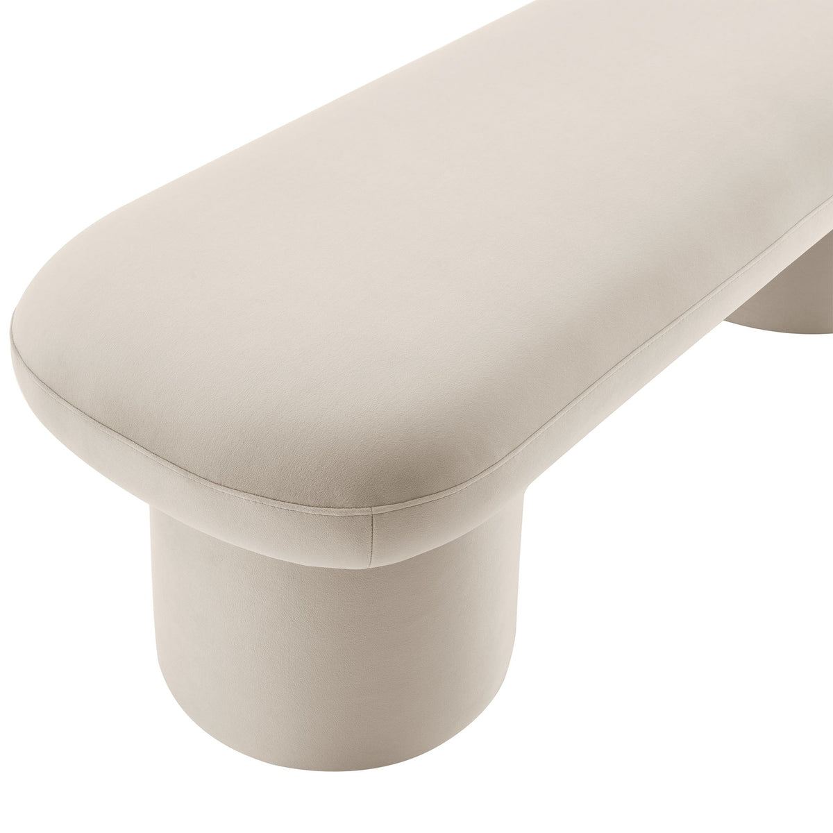 Orla Performance Velvet Bench cream upholstery with rounded cushion edge on Tampa Home & Garden Store