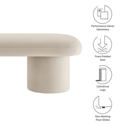 Orla Performance Velvet Bench beige by Modway with foam padded seat and cylindrical legs on Tampa Home & Garden Store