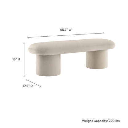 Orla Performance Velvet Bench by Modway, beige velvet with rounded edges and thick pedestal legs on Tampa Home & Garden Store