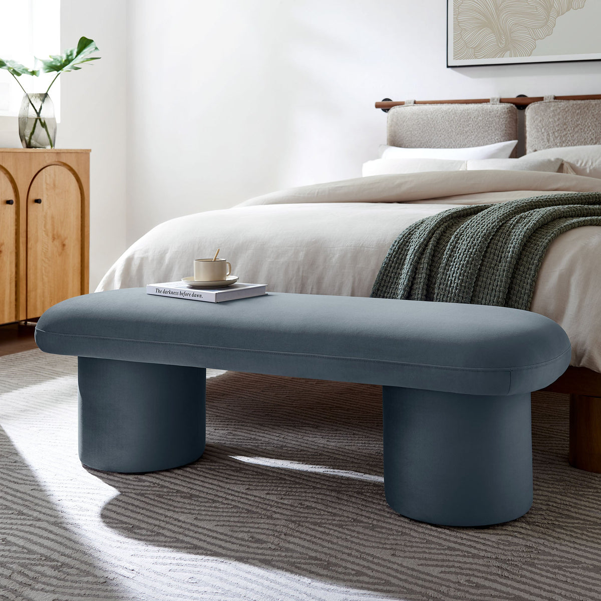 Orla Performance Velvet Bench blue velvet upholstery, bedroom bench by Modway on Tampa Home & Garden Store