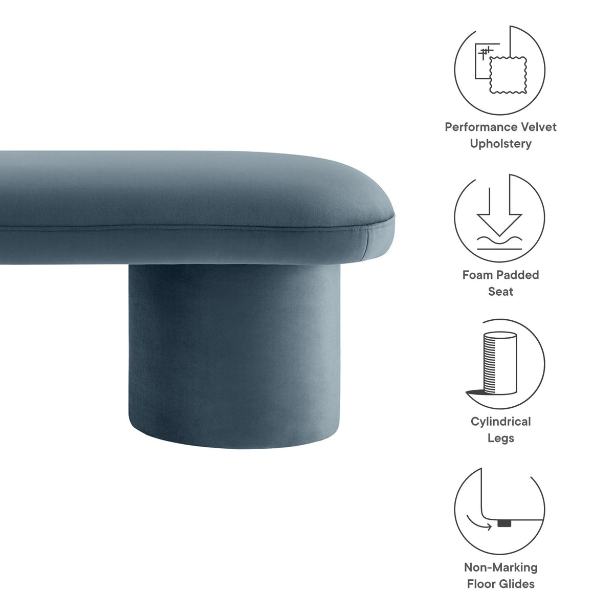 Orla Performance Velvet Bench by Modway, blue velvet upholstery on Tampa Home & Garden Store