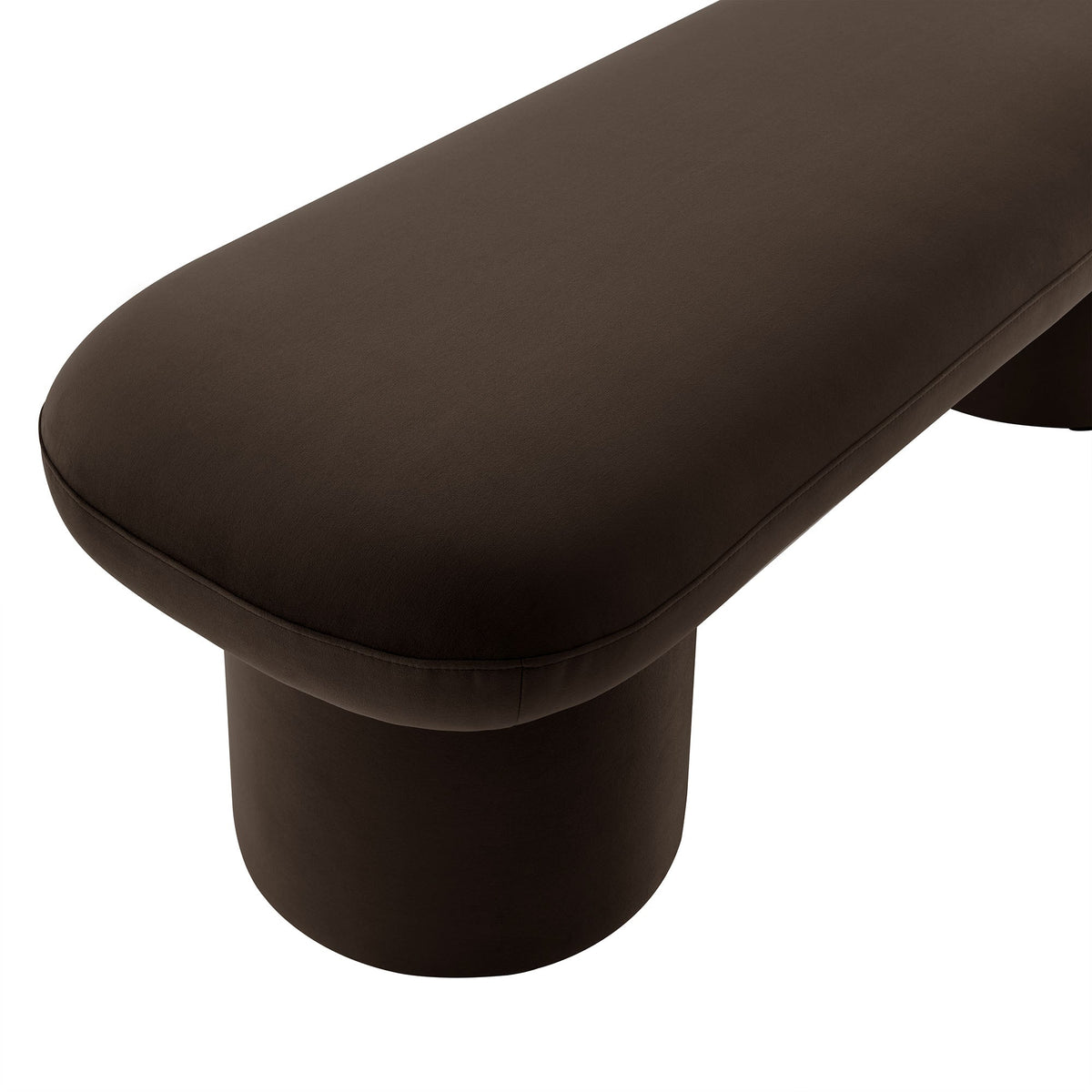 Orla Performance Velvet Bench brown velvet upholstery close-up, curved edge design on Tampa Home & Garden Store