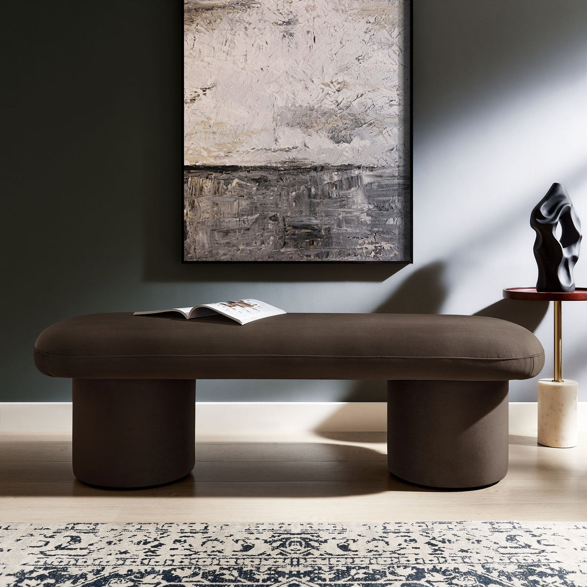 Orla Performance Velvet Bench by Modway brown velvet with plush cushion and pedestal legs on Tampa Home & Garden Store