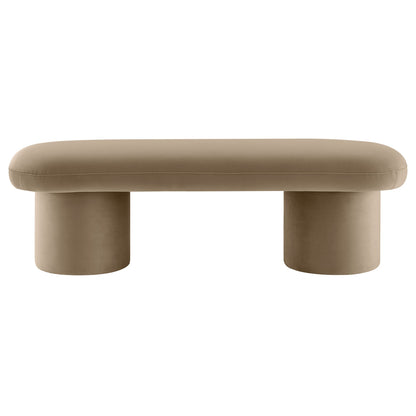 Orla Performance Velvet Bench beige velvet with edges and thick legs by HouseOfZazla on Tampa Home & Garden Store
