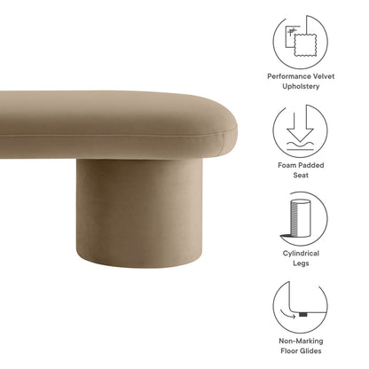 Orla Performance Velvet Bench tan velvet upholstery with cylindrical legs on Tampa Home & Garden Store